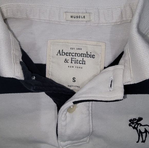 Abercrombie & Fitch White and Blue Striped Polo Shirt - Picture 2 of 2